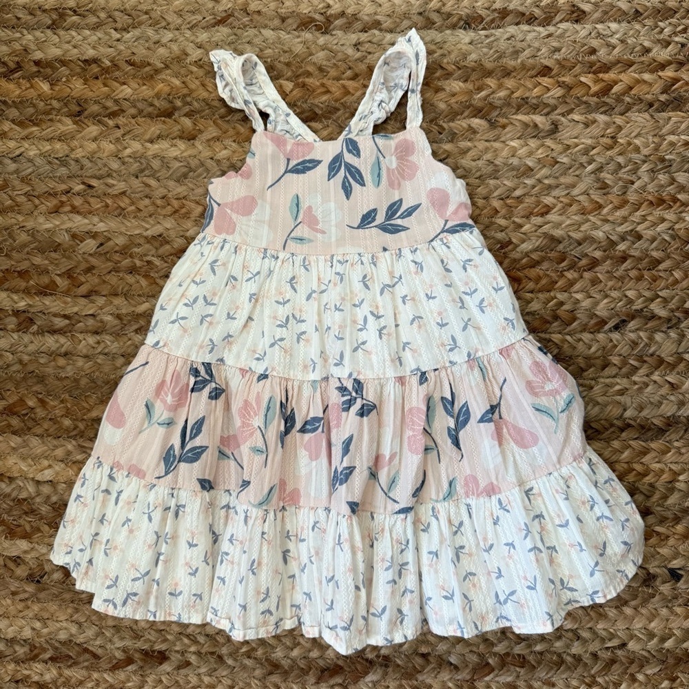 Catherine Malandrino Girls 24 Months Floral Tiered Cotton Dress Neutral Boho